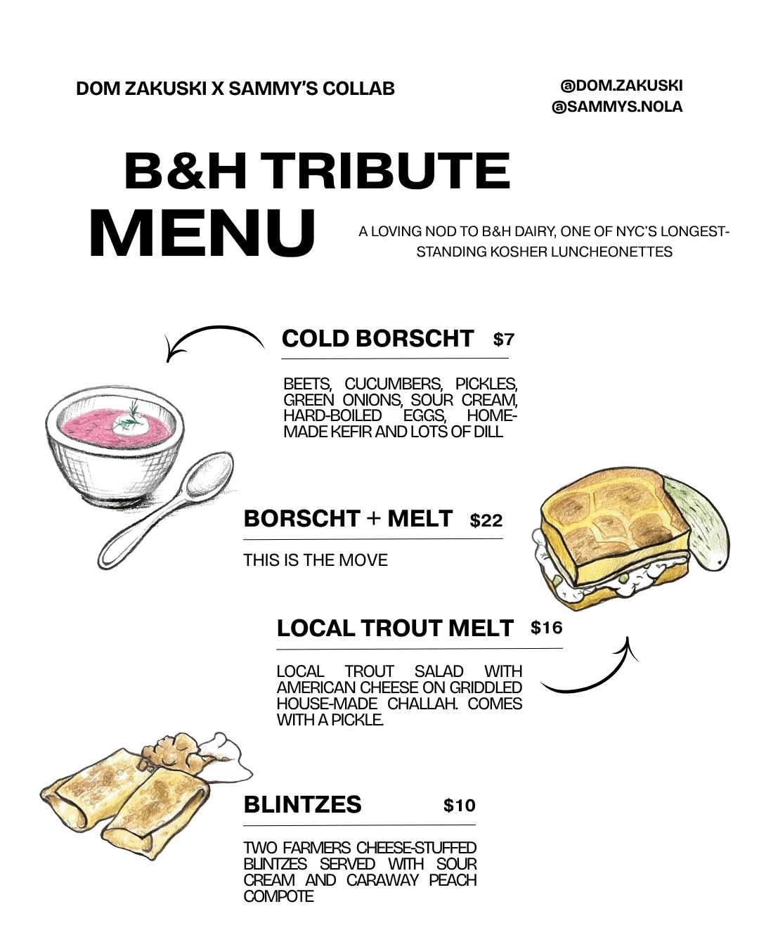 Dom Zakuski x Sammy's Collab menu