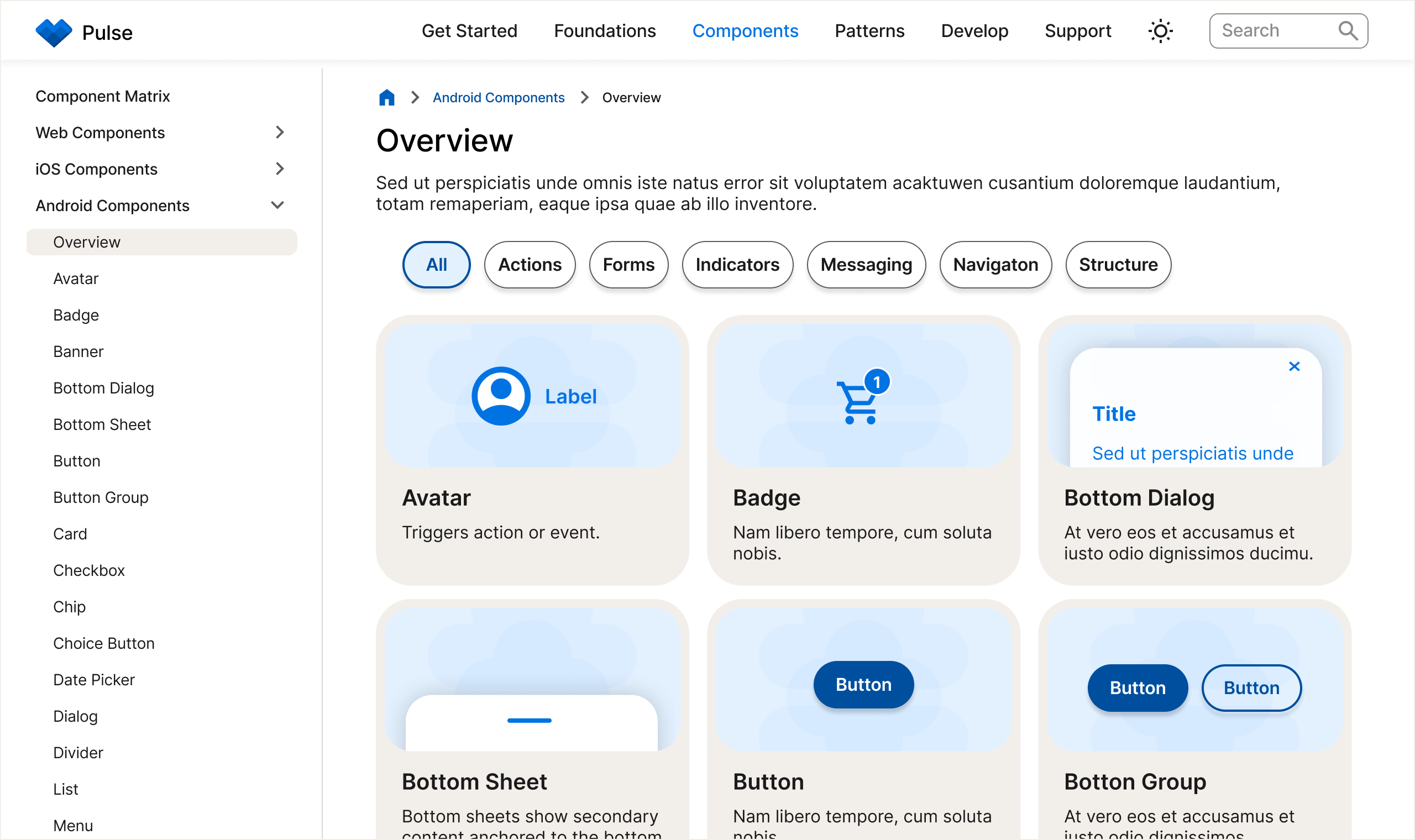 Components overview page design
