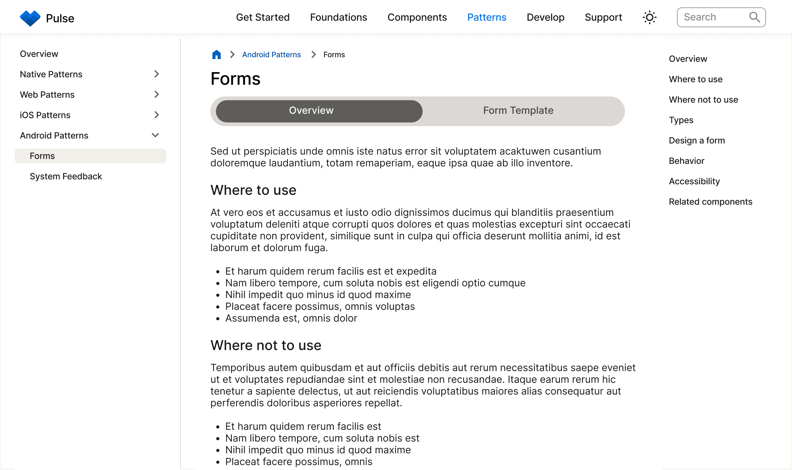 Patterns forms tabbed design