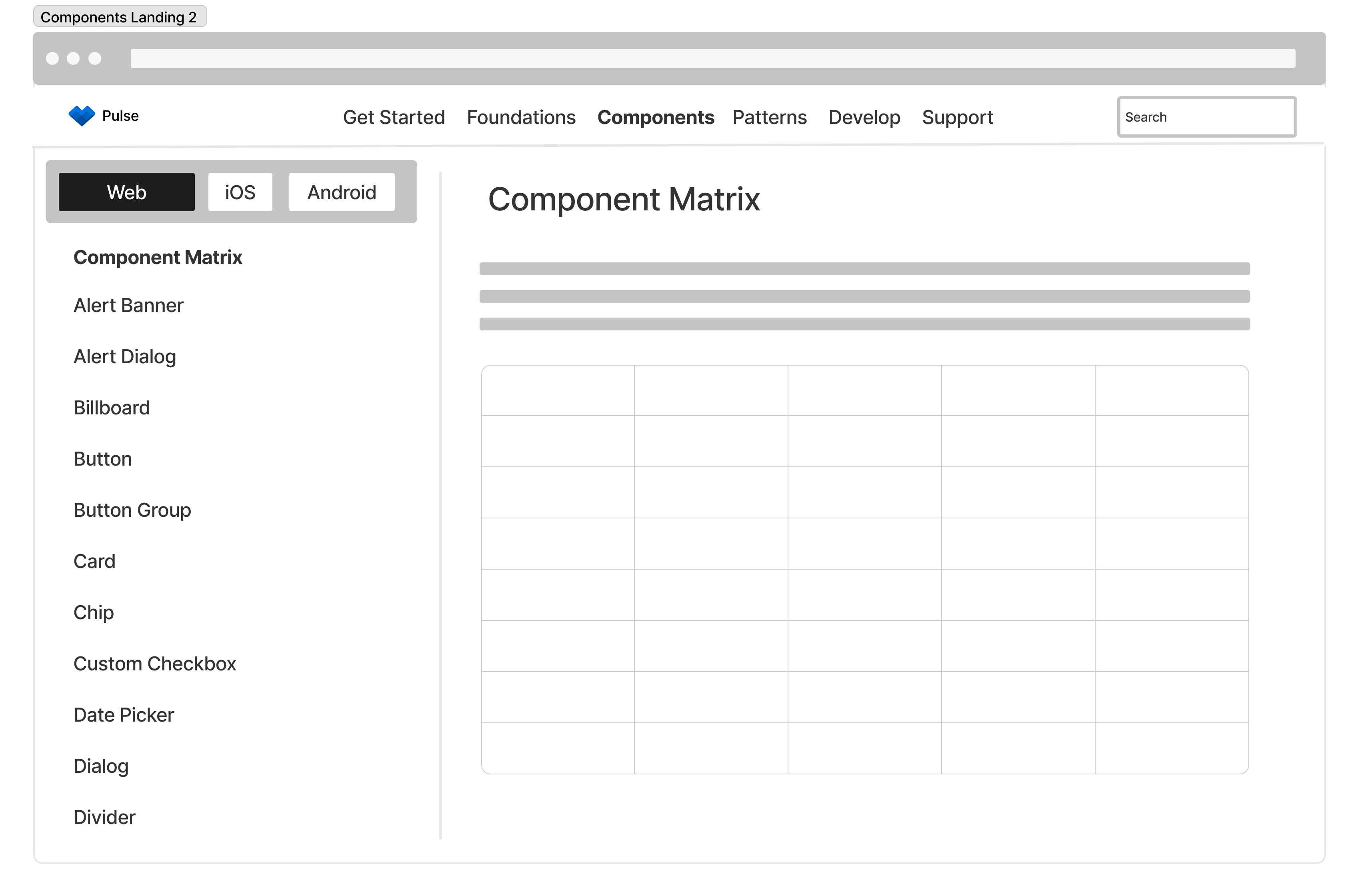 Component landing wireframe flow 2