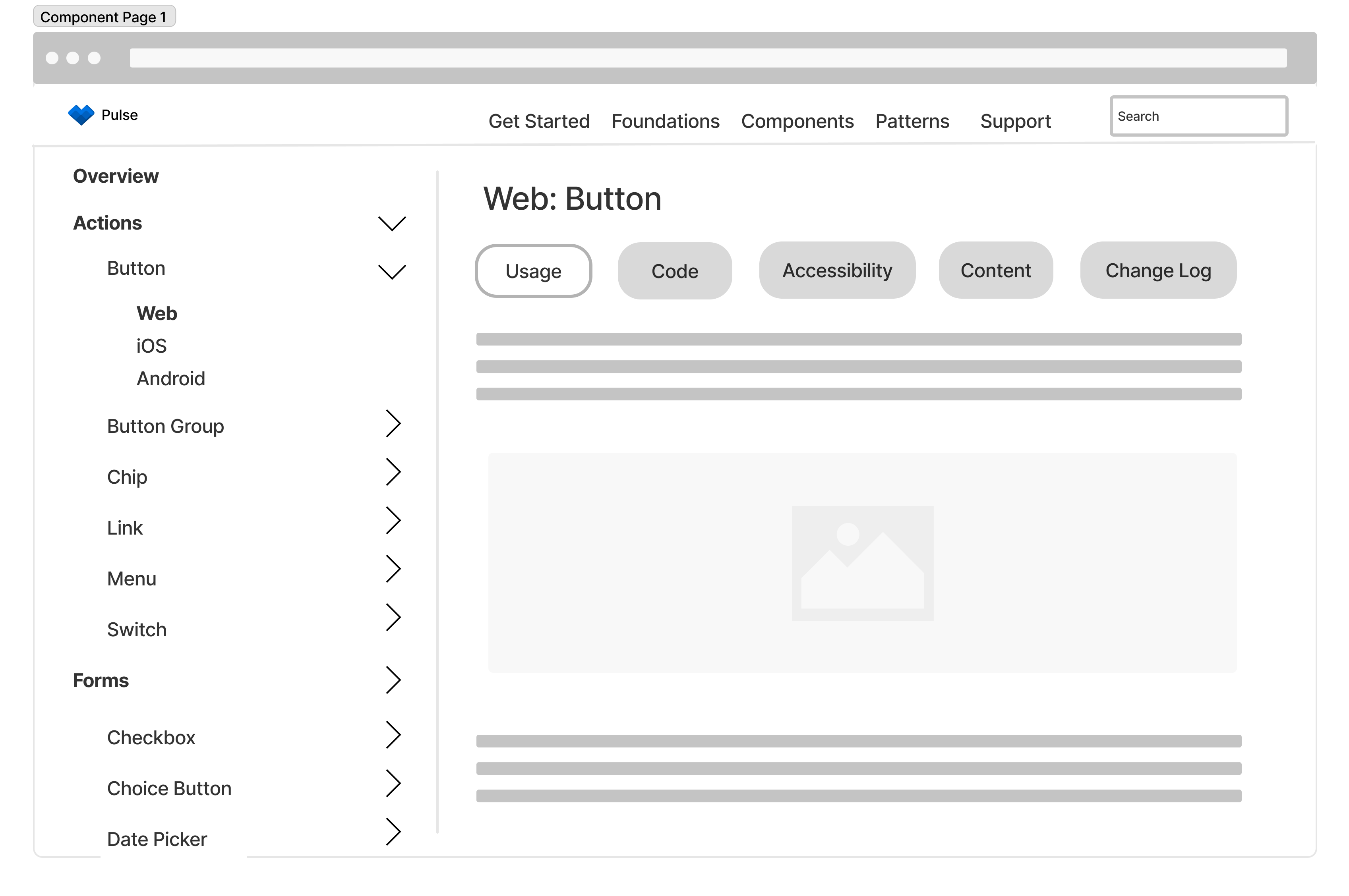 Component page wireframe flow 1